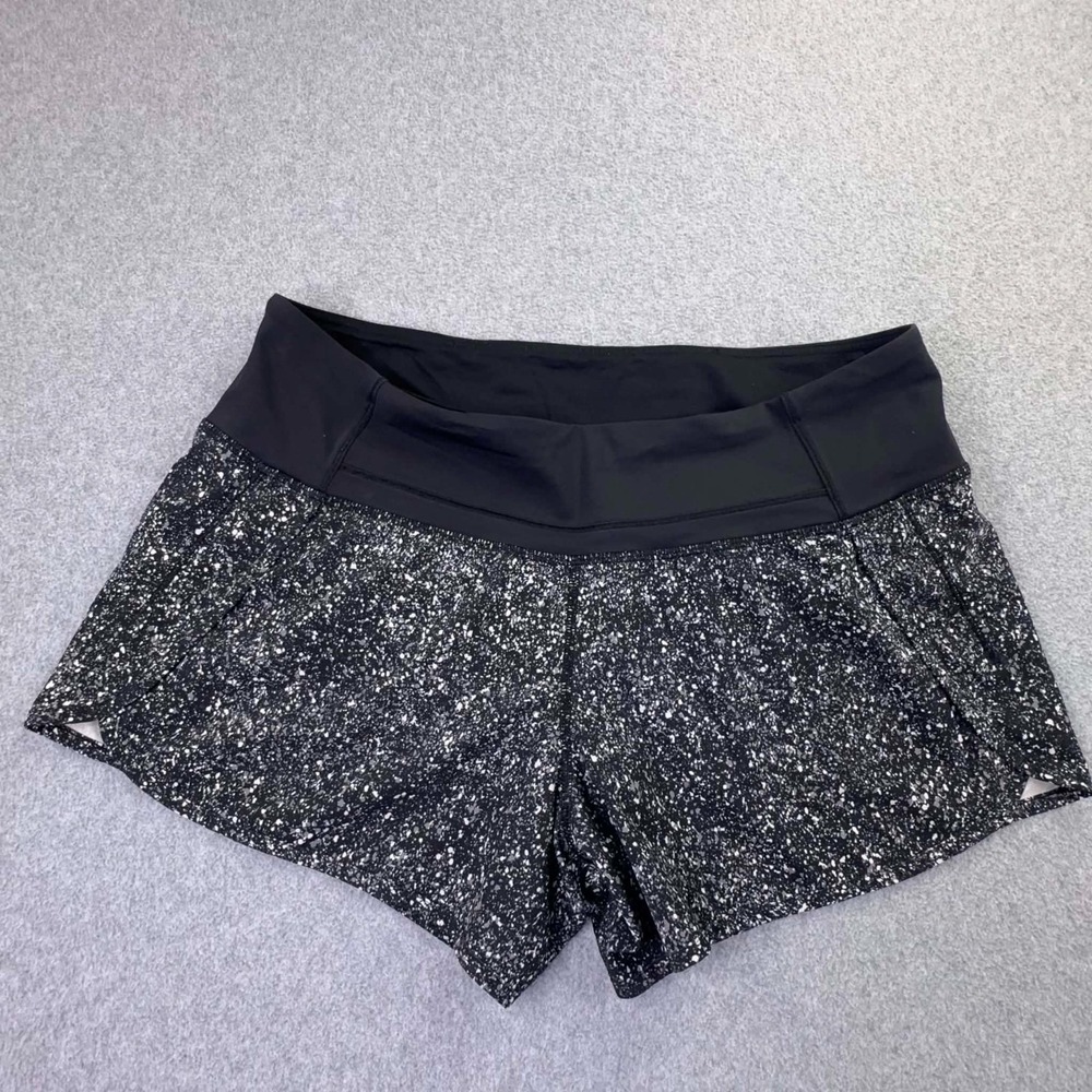 Lululemon Speed Up Shorts Women's Size 8 Black White Speckle Logo Run Jog Walk
